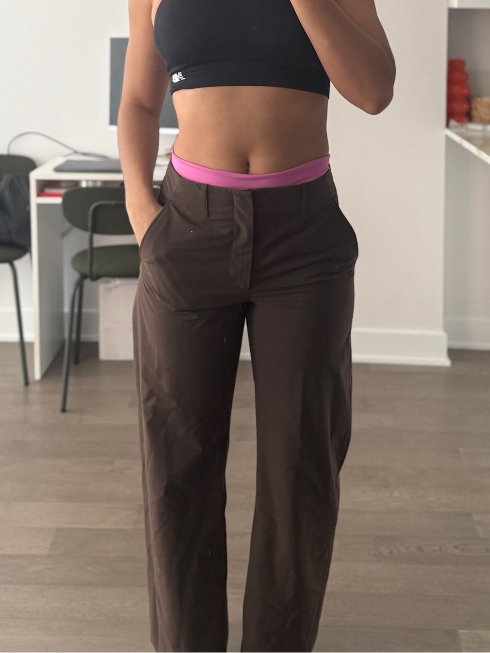 Zara Brown Trousers with Pink Waistband Accent